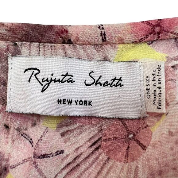 Rujuta Sheth Anthropologie Pink Shell Print Maxi Dress Cinch Drawstring Waist OS - Picture 9 of 13